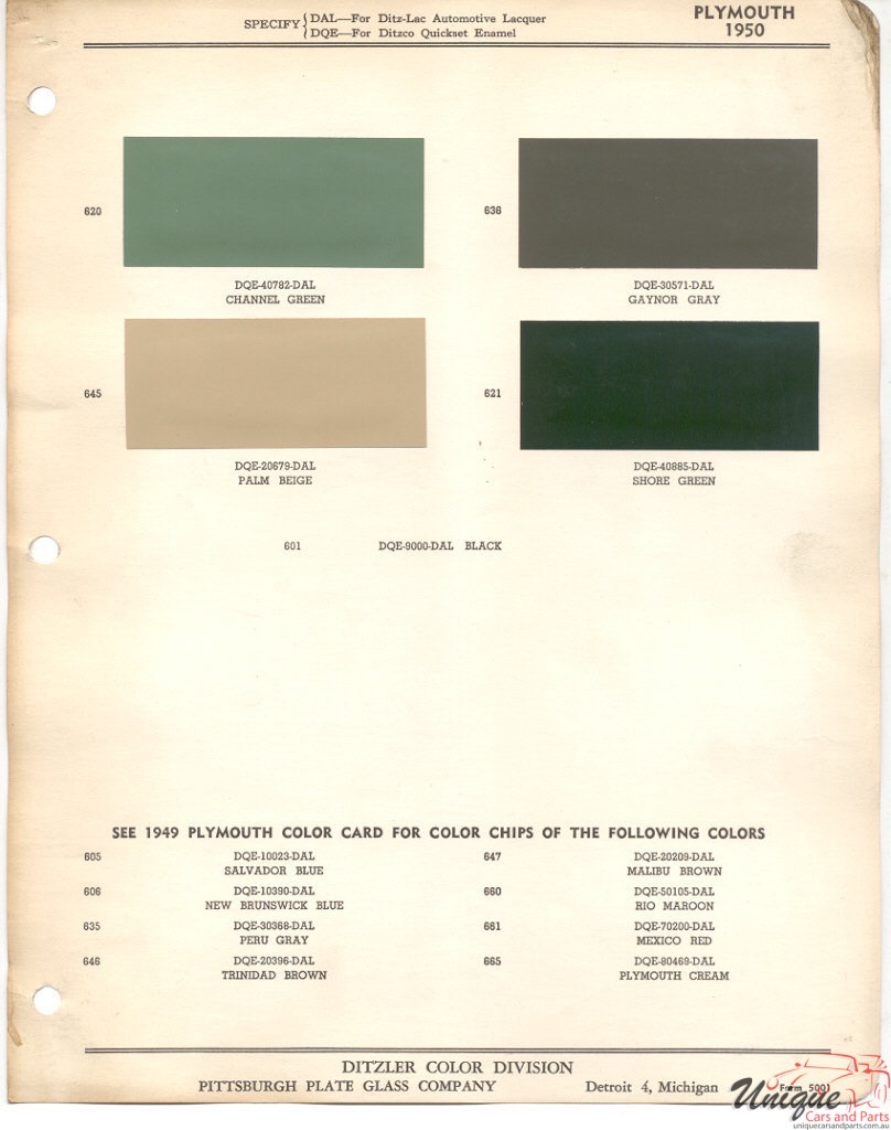 1950 Plymouth Paint Charts PPG 1